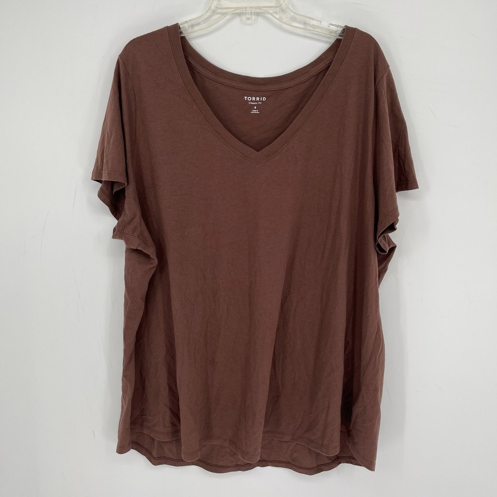 Torrid Women's Brown Classic Fit V-Neck Short Sleeve Tee T-Shirt Plus Size 4 4X